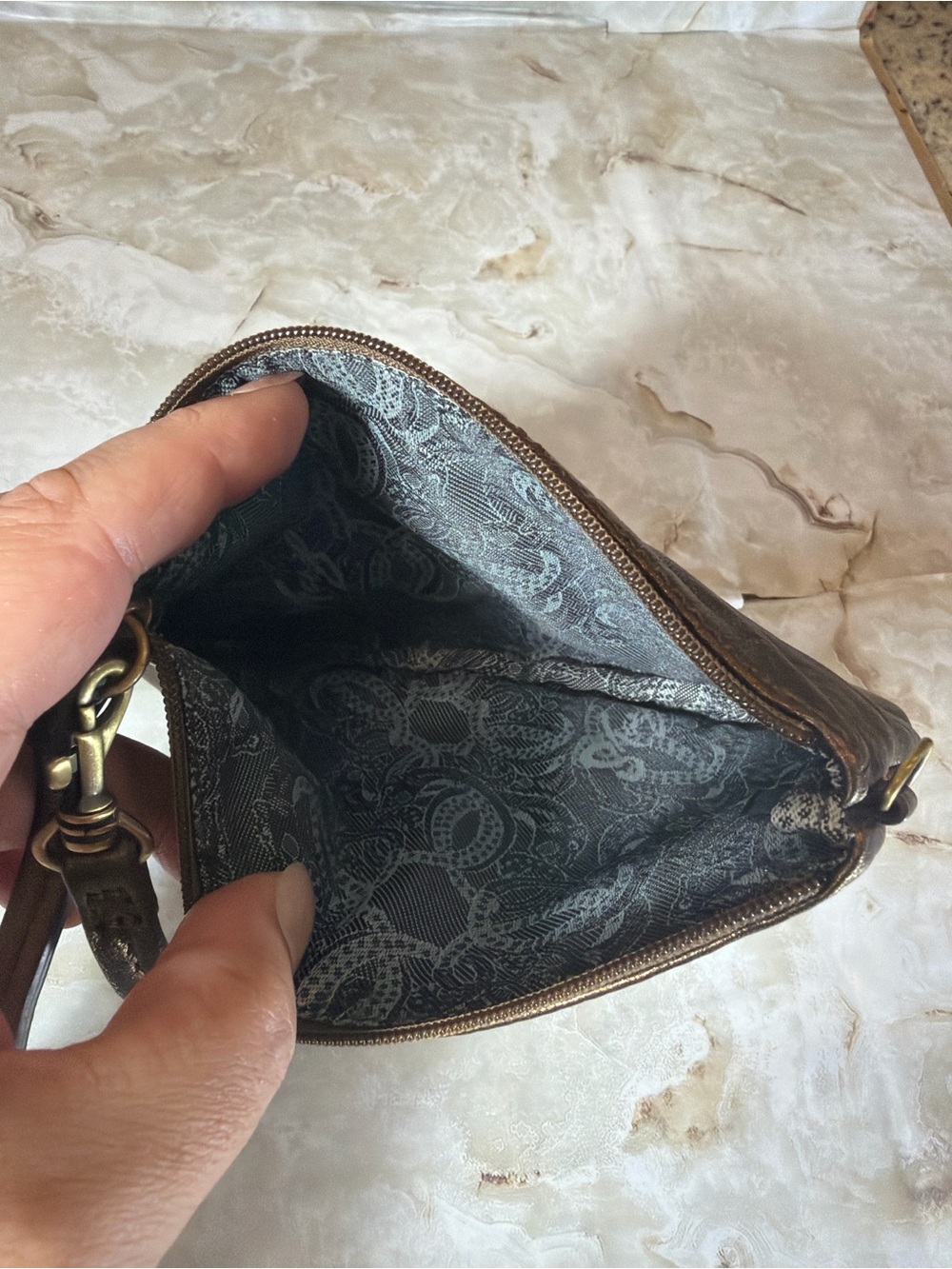 Sharif Metallic Bronze Leather Wristlet Zip Pouch Wallet Small Clutch - Picture 5 of 5